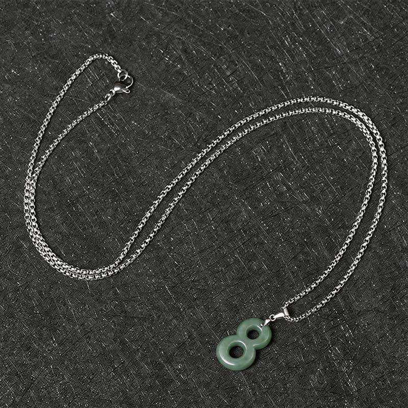 Buddha Stones Natural 0-9 Angel Numbers Jade Titanium Steel Chain Prosperity Necklace Pendant - image 36