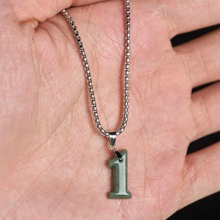 Buddha Stones Natural 0-9 Angel Numbers Jade Titanium Steel Chain Prosperity Necklace Pendant - image 7