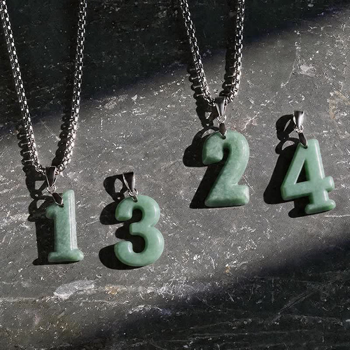 Buddha Stones Natural 0-9 Angel Numbers Jade Titanium Steel Chain Prosperity Necklace Pendant - image 0
