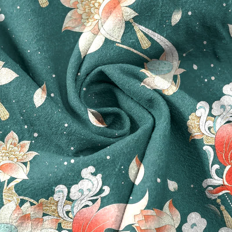 Buddha Stones Pure Cotton Lotus Red Koi Fish Pattern Women's Elastic Waist Pants With Pockets - image 2
