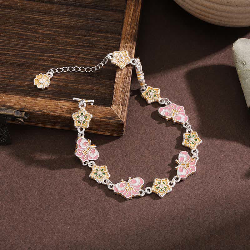 Buddha Stones Copper Enamel Butterfly Floral Love Bracelet - image 1
