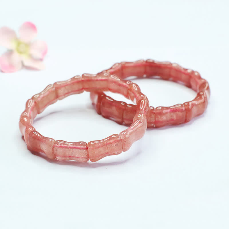 Buddha Stones Strawberry Quartz Bamboo Positive Bracelet - image 1