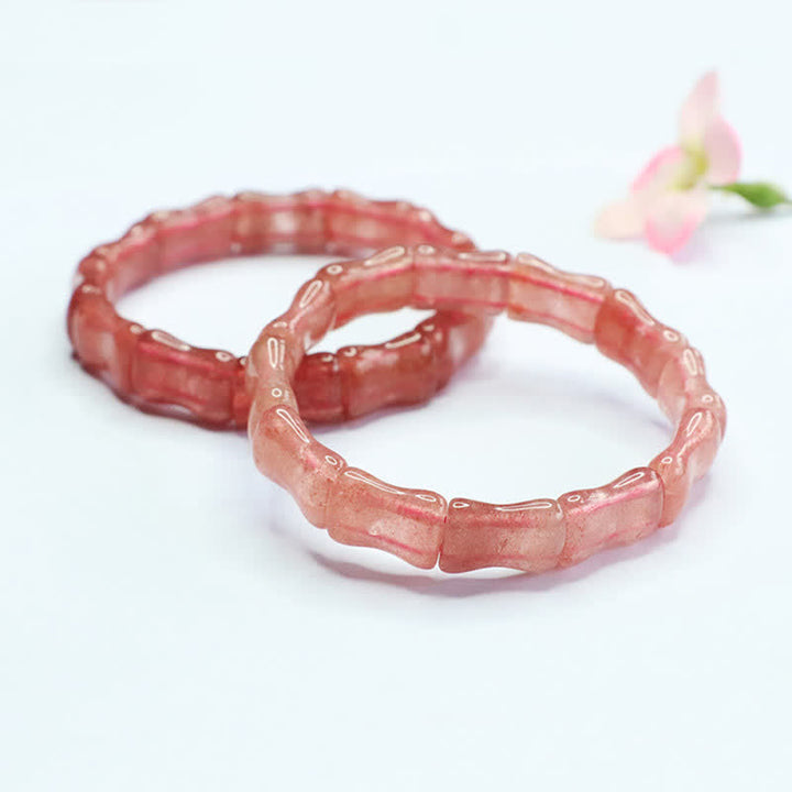 Buddha Stones Strawberry Quartz Bamboo Positive Bracelet - image 2