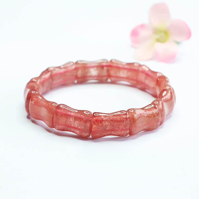 Buddha Stones Strawberry Quartz Bamboo Positive Bracelet - image 0