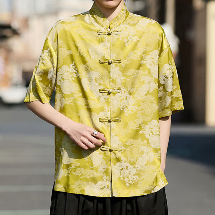 Buddha Stones Summer Tang Style Frog Button Animal Patterns Men's Short Sleeve Shirts - image 16