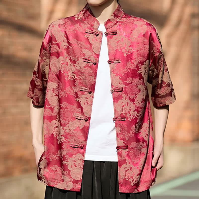 Buddha Stones Summer Tang Style Frog Button Animal Patterns Men's Short Sleeve Shirts - image 4