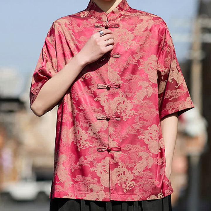 Buddha Stones Summer Tang Style Frog Button Animal Patterns Men's Short Sleeve Shirts - image 5