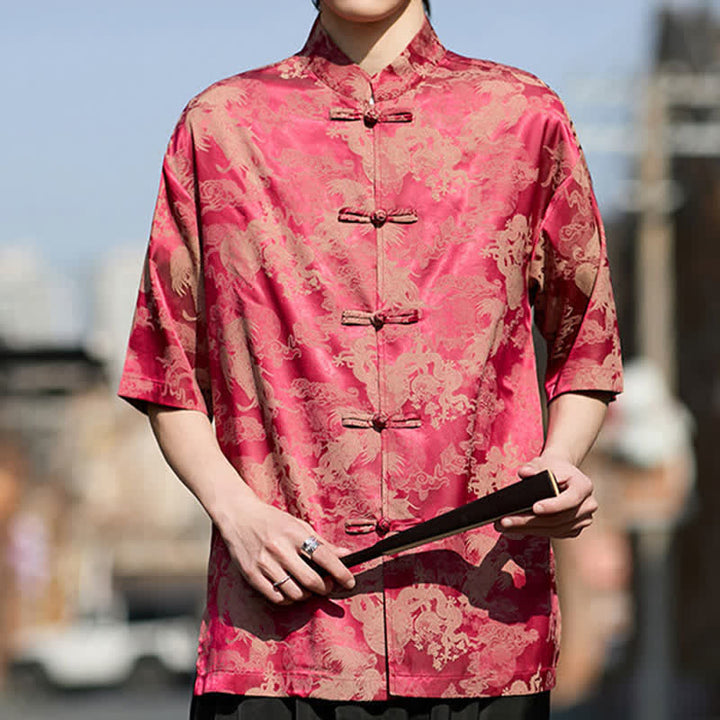 Buddha Stones Summer Tang Style Frog Button Animal Patterns Men's Short Sleeve Shirts - image 6