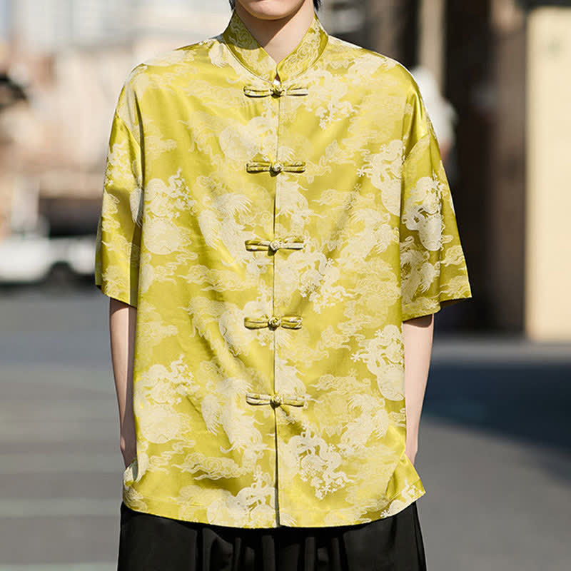 Buddha Stones Summer Tang Style Frog Button Animal Patterns Men's Short Sleeve Shirts - image 11