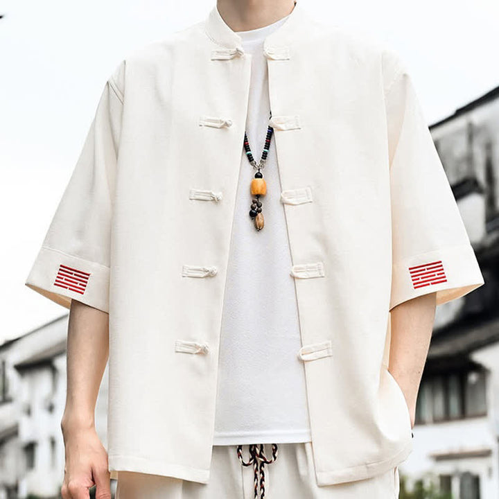 Buddha Stones Summer Tang Style Frog Button Solid Men's Short Sleeve Shirts - image 10