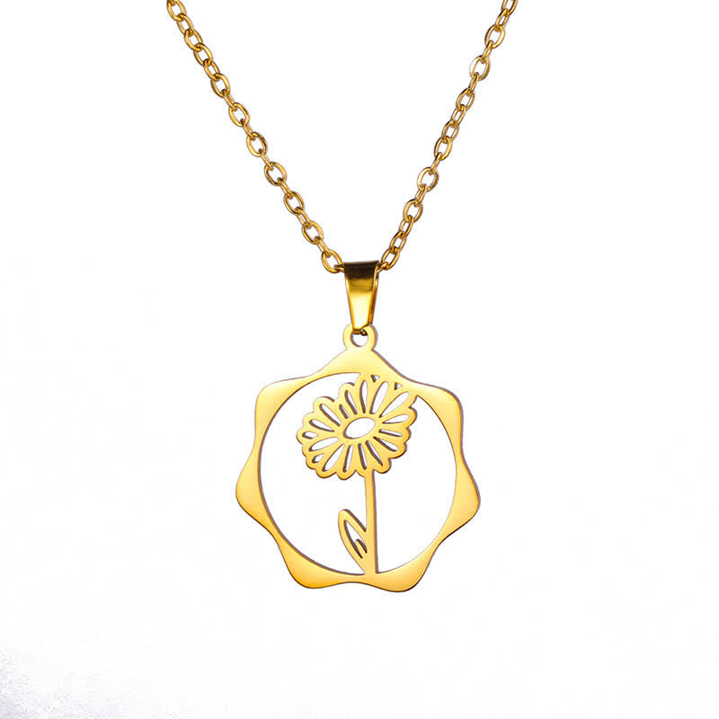 Buddha Stones Titanium Steel Birth Flower Lotus Enlightenment Pendant Necklace - Daisy - Golden Titanium Steel - image 15