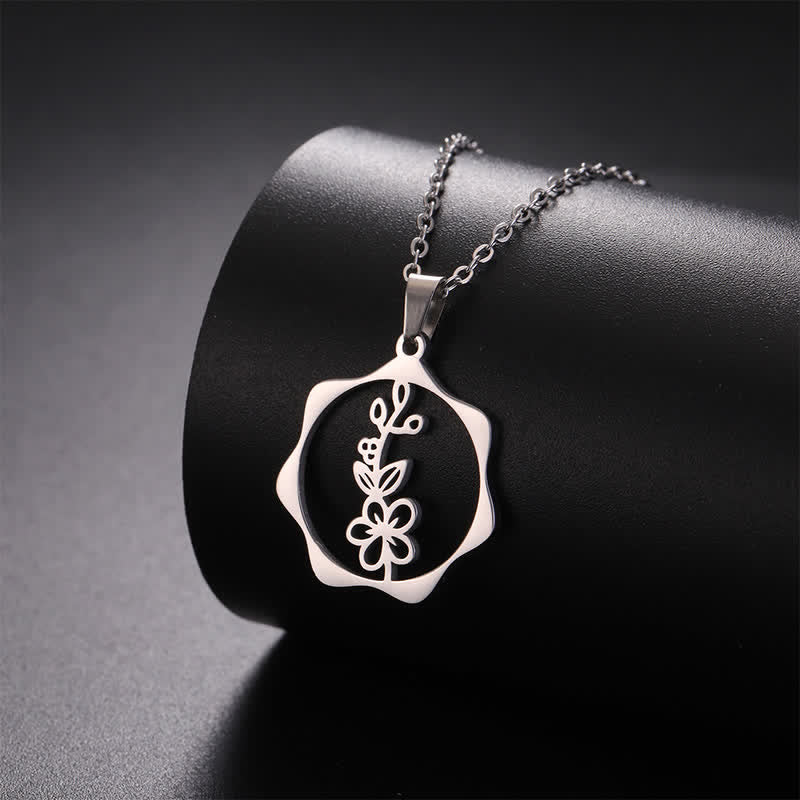 Buddha Stones Titanium Steel Birth Flower Lotus Enlightenment Pendant Necklace - image 3
