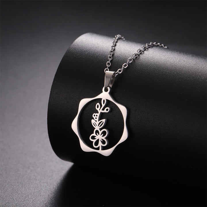 Buddha Stones Titanium Steel Birth Flower Lotus Enlightenment Pendant Necklace - image 3