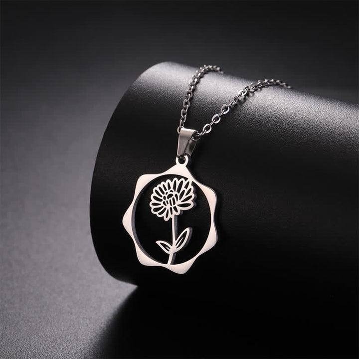 Buddha Stones Titanium Steel Birth Flower Lotus Enlightenment Pendant Necklace - image 9
