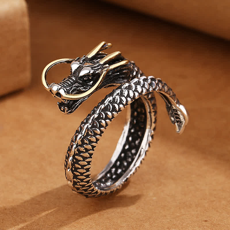 Buddha Stones Copper Dragon Strength Vintage Adjustable Open Ring - Copper(Wealth ♥ Self Care) - Dragon(Gold Whiskers) - image 0