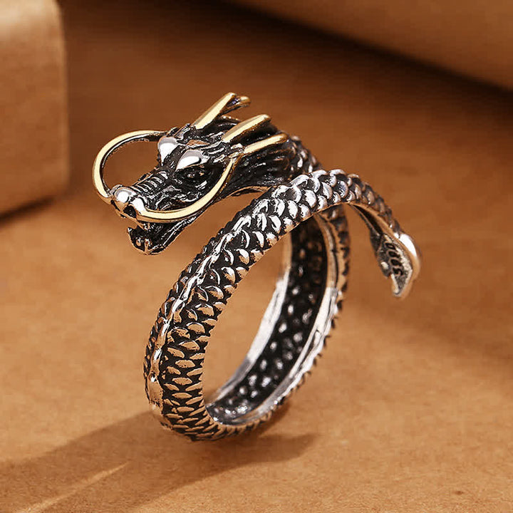 Buddha Stones Copper Dragon Strength Vintage Adjustable Open Ring - Copper(Wealth ♥ Self Care) - Dragon(Gold Whiskers) - image 0