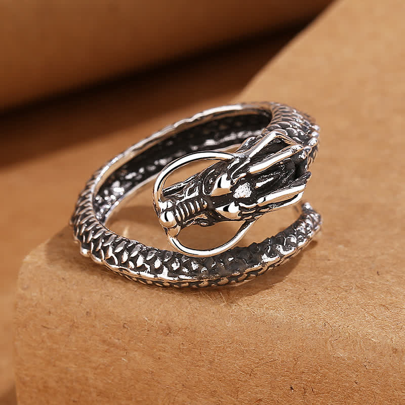 Buddha Stones Copper Dragon Strength Vintage Adjustable Open Ring - Copper(Wealth ♥ Self Care) - Dragon(Silver Whiskers) - image 1