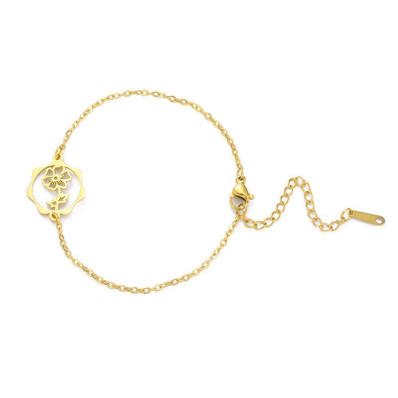 Buddha Stones Titanium Steel Birth Flower New beginning Bracelet - Cosmos - Golden Titanium Steel - image 20