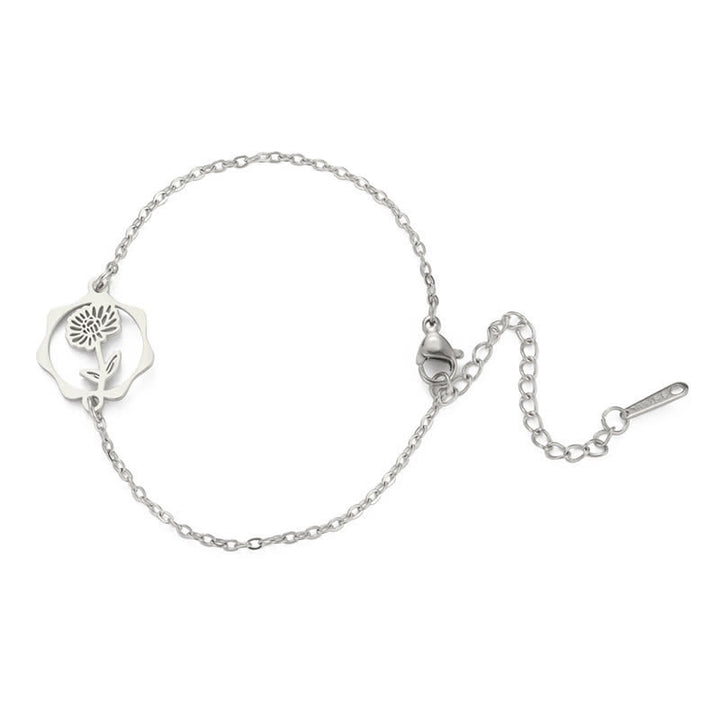 Buddha Stones Titanium Steel Birth Flower New beginning Bracelet - Chrysanthemum - Silvery Titanium Steel - image 10