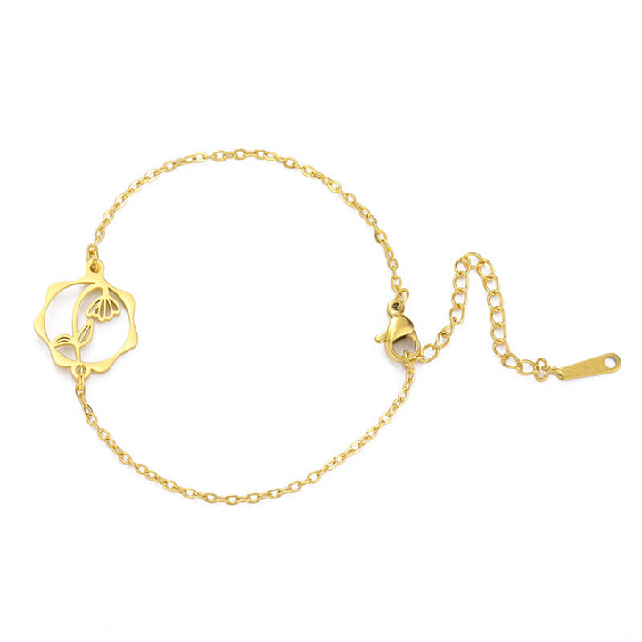 Buddha Stones Titanium Steel Birth Flower New beginning Bracelet - Snowdrop - Golden Titanium Steel - image 14