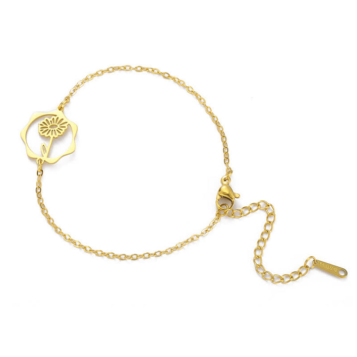 Buddha Stones Titanium Steel Birth Flower New beginning Bracelet - Daisy - Golden Titanium Steel - image 17