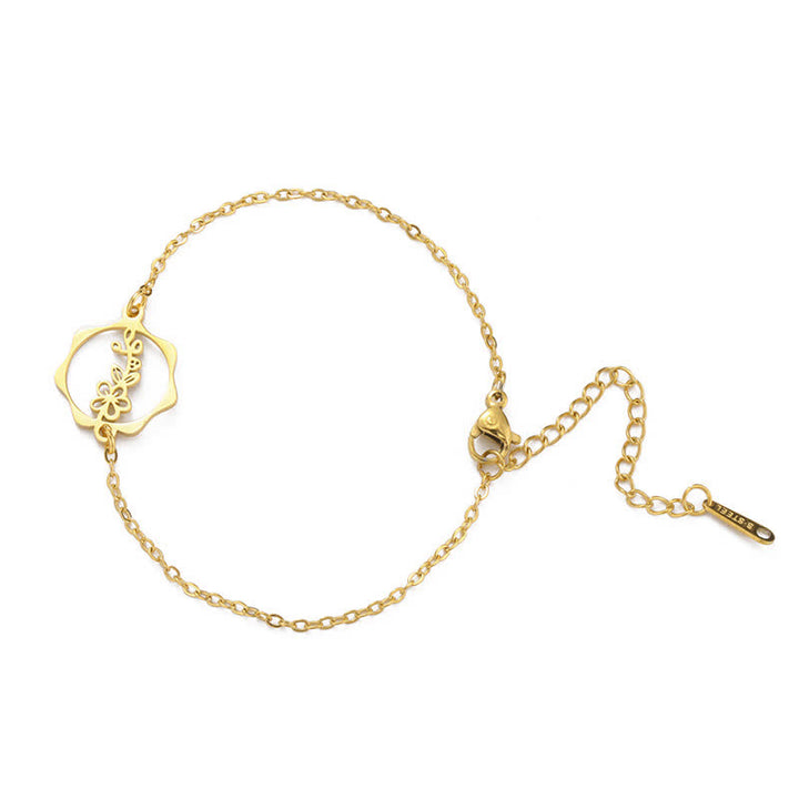 Buddha Stones Titanium Steel Birth Flower New beginning Bracelet - Hawthorn Flower - Golden Titanium Steel - image 26