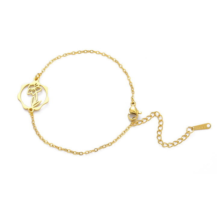 Buddha Stones Titanium Steel Birth Flower New beginning Bracelet - Narcissus - Golden Titanium Steel - image 29