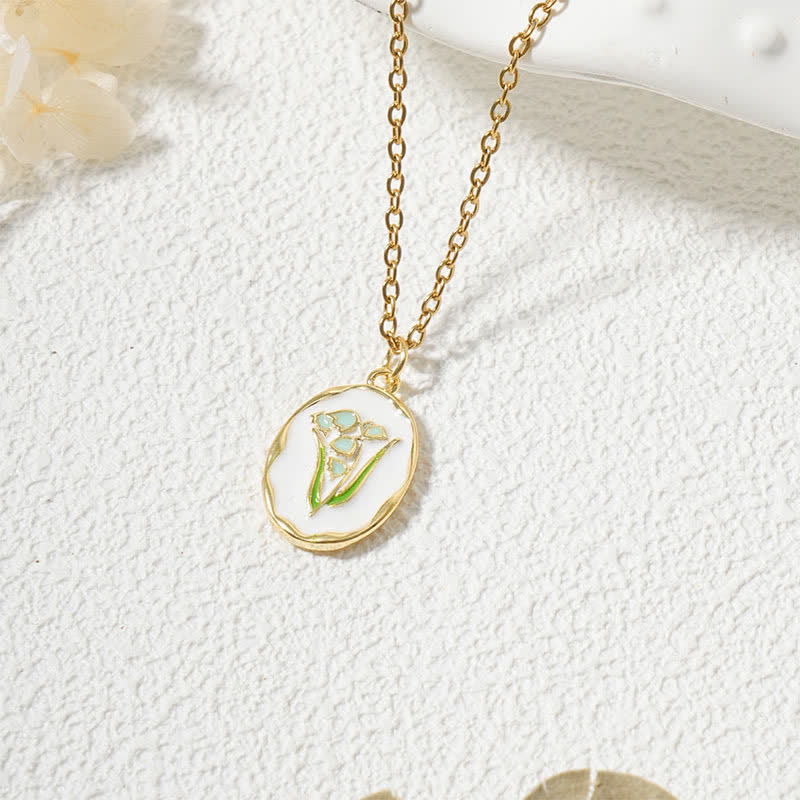 Buddha Stones Titanium Steel Birth Flower Strengthen Pendant Necklace - Lily of the Valley - Golden Titanium Steel - image 11