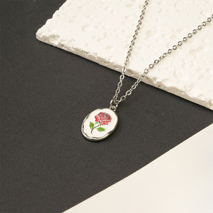 Buddha Stones Titanium Steel Birth Flower Strengthen Pendant Necklace - Rose - Silvery Titanium Steel - image 14