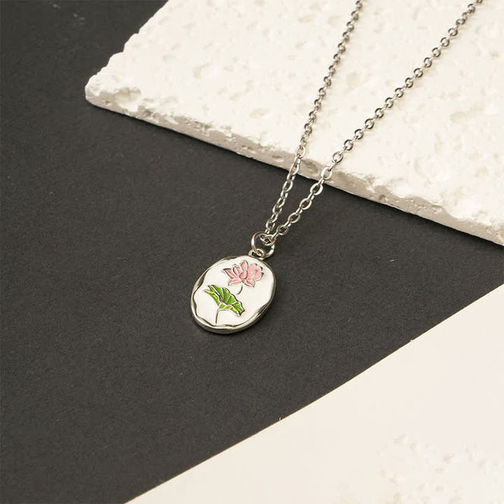Buddha Stones Titanium Steel Birth Flower Strengthen Pendant Necklace - Water Lily - Silvery Titanium Steel - image 16