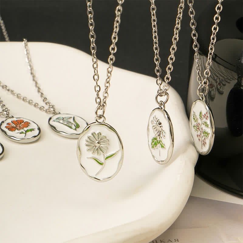 Buddha Stones Titanium Steel Birth Flower Strengthen Pendant Necklace - image 34