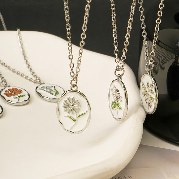 Buddha Stones Titanium Steel Birth Flower Strengthen Pendant Necklace - image 34