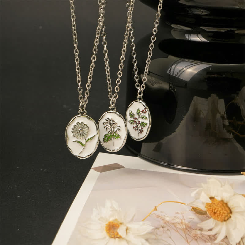 Buddha Stones Titanium Steel Birth Flower Strengthen Pendant Necklace - image 29