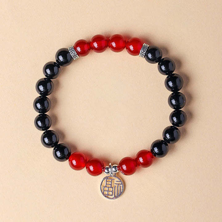Buddha Stones Black Onyx Fu Character Beaded Luck Bracelet - Black Onyx Red Agate(Wrist Circumference:15–16 cm) - image 9