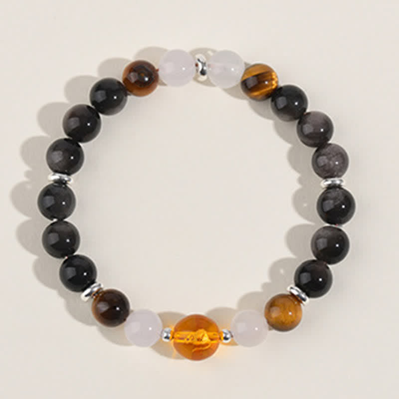 Buddha Stones Natural Crystals Silver Sheen Obsidian Chinese Zodiac Protection Bracelet - image 1