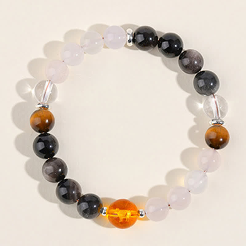 Buddha Stones Natural Crystals Silver Sheen Obsidian Chinese Zodiac Protection Bracelet - image 4