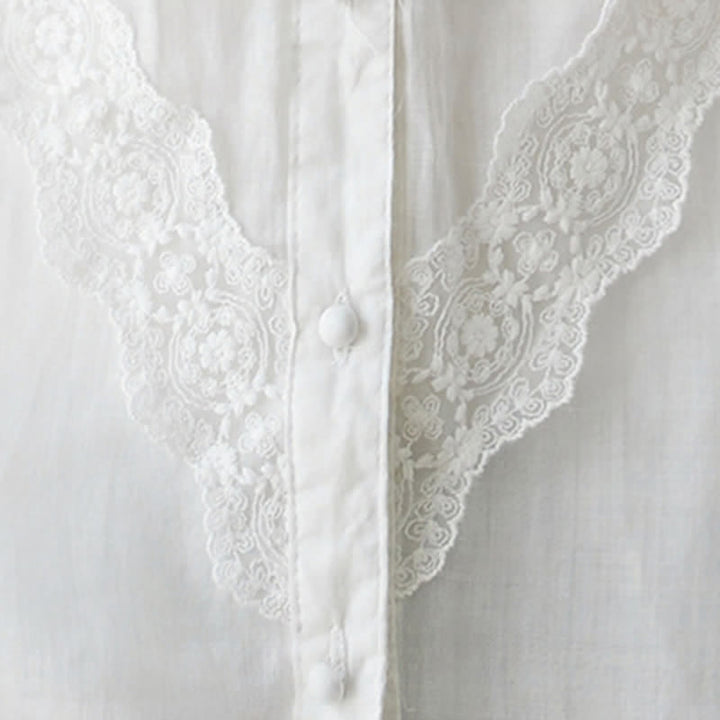 Buddha Stones Summer Solid V-Neck Lace-trimmed Women's Elbow-Length Sleeve Shirts - image 10