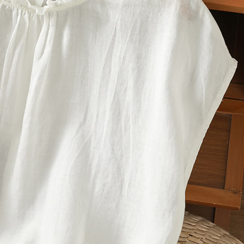 Buddha Stones Summer Casual Ruffled Collar Back Button-up Solid Women's Sleeveless Shirts - image 18