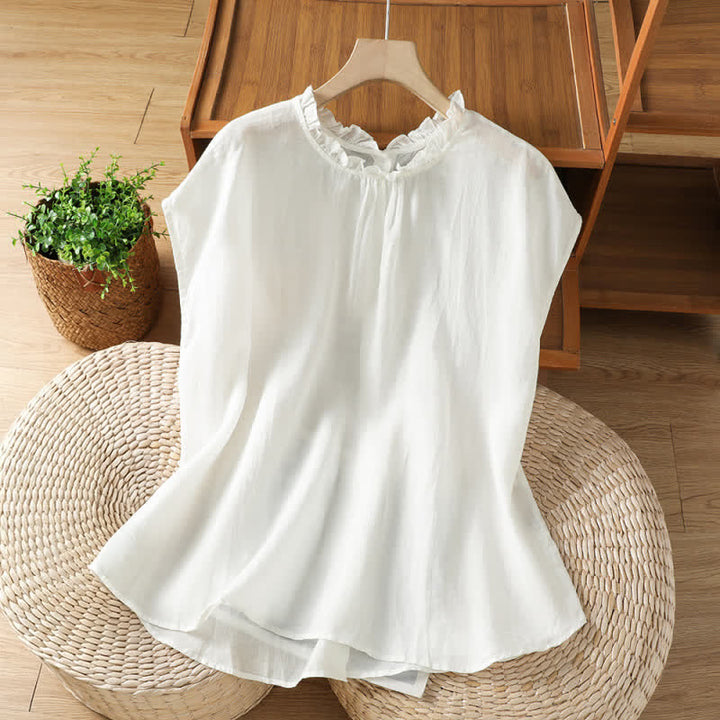 Buddha Stones Summer Casual Ruffled Collar Back Button-up Solid Women's Sleeveless Shirts - image 14