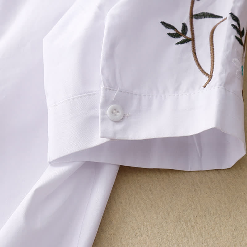 Buddha Stones Spring Summer Boho Embroidery Floral Women's Short Sleeve Shirt - image 10