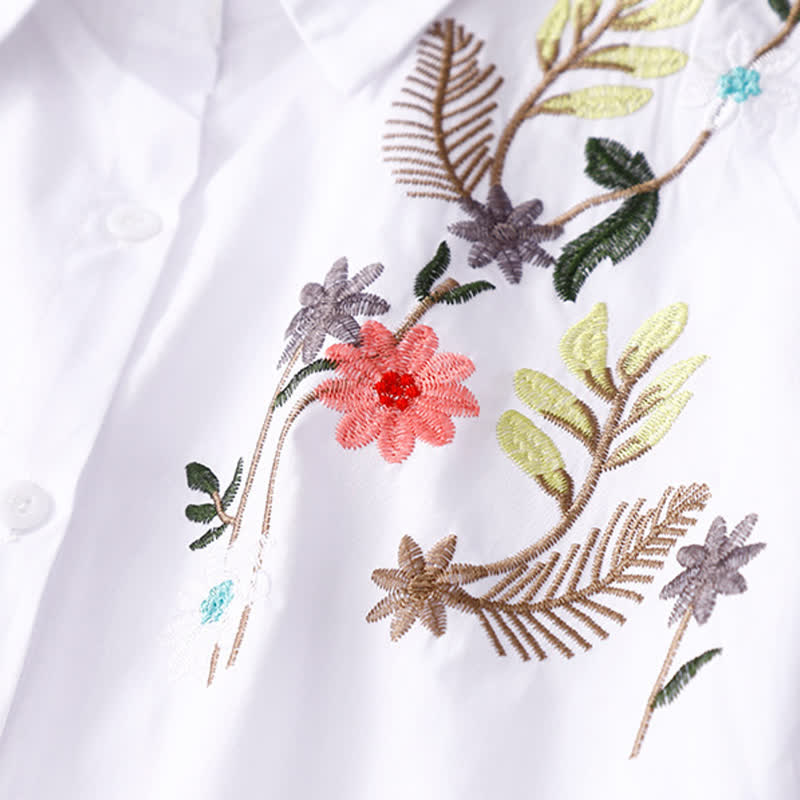 Buddha Stones Spring Summer Boho Embroidery Floral Women's Short Sleeve Shirt - image 9