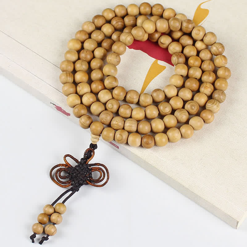 Buddha Stones Peach Wood Wealth Hand Polished Knotted 108 Bead Mala - image 8