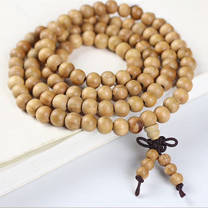 Buddha Stones Peach Wood Wealth Hand Polished Knotted 108 Bead Mala - image 7