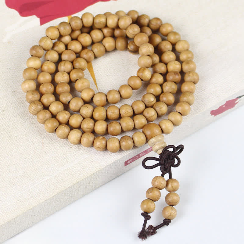 Buddha Stones Peach Wood Wealth Hand Polished Knotted 108 Bead Mala - 6mm - Normal - Peach Wood( Protection♥Purification) - image 0