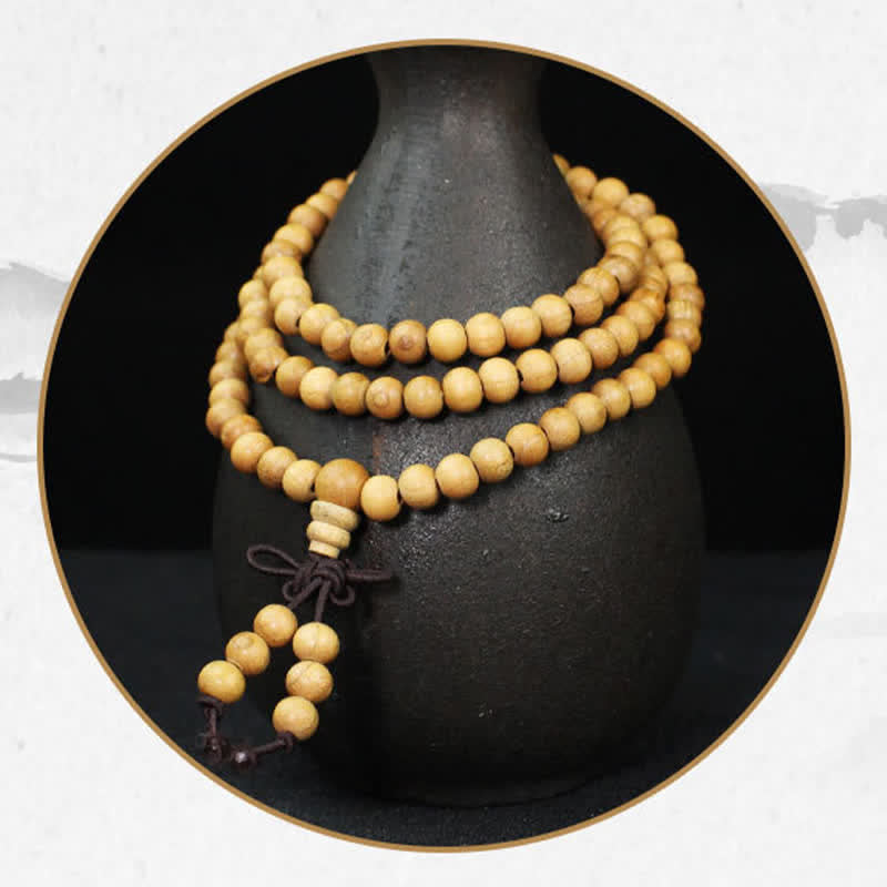 Buddha Stones Peach Wood Wealth Hand Polished Knotted 108 Bead Mala - image 9