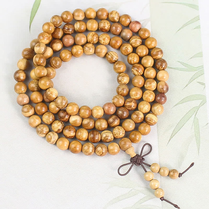 Buddha Stones Peach Wood Wealth Hand Polished Knotted 108 Bead Mala - 8mm - Old Grain Pattern，New Craft - Peach Wood( Protection♥Purification) - image 4