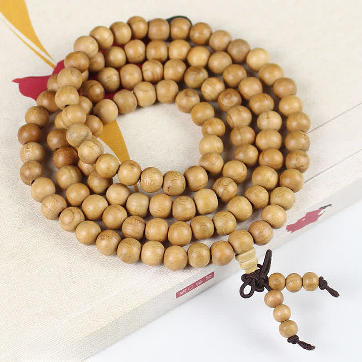 Buddha Stones Peach Wood Wealth Hand Polished Knotted 108 Bead Mala - 8mm - Normal - Peach Wood( Protection♥Purification) - image 1