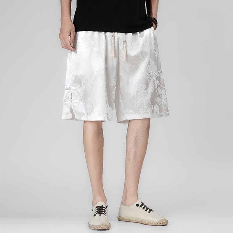 Buddha Stones Summer Drawstring Dragon Frog Button Side Men's Shorts With Pockets - image 11