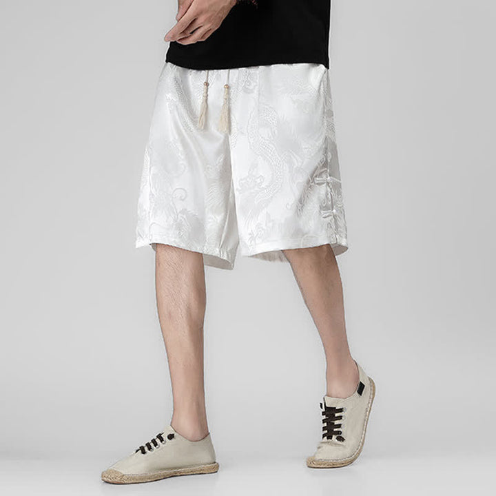 Buddha Stones Summer Drawstring Dragon Frog Button Side Men's Shorts With Pockets - image 14