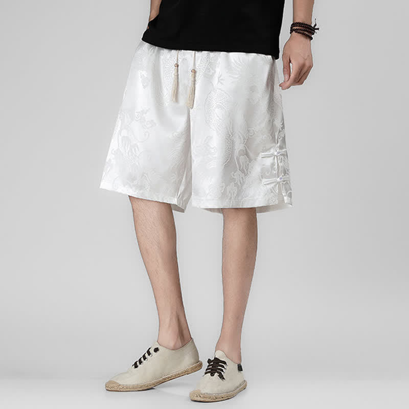 Buddha Stones Summer Drawstring Dragon Frog Button Side Men's Shorts With Pockets - image 15